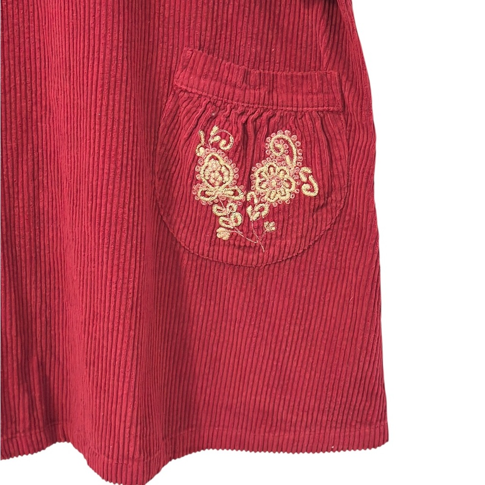 EUC Vintage April Cornell Red Corduroy Dress with Embroidered Pockets Size XL - Picture 5 of 9